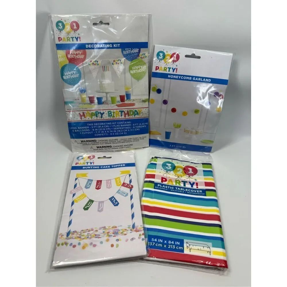 D33 4 piece Party Decorations- gender neutral party decor and tablecloth
